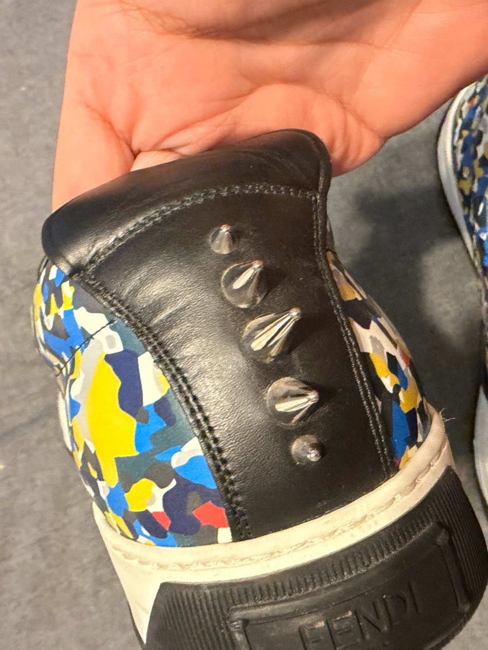 Fendi Leather Slip-On Sneakers with Multicolor Camouflage Accents - Picture 9 of 15